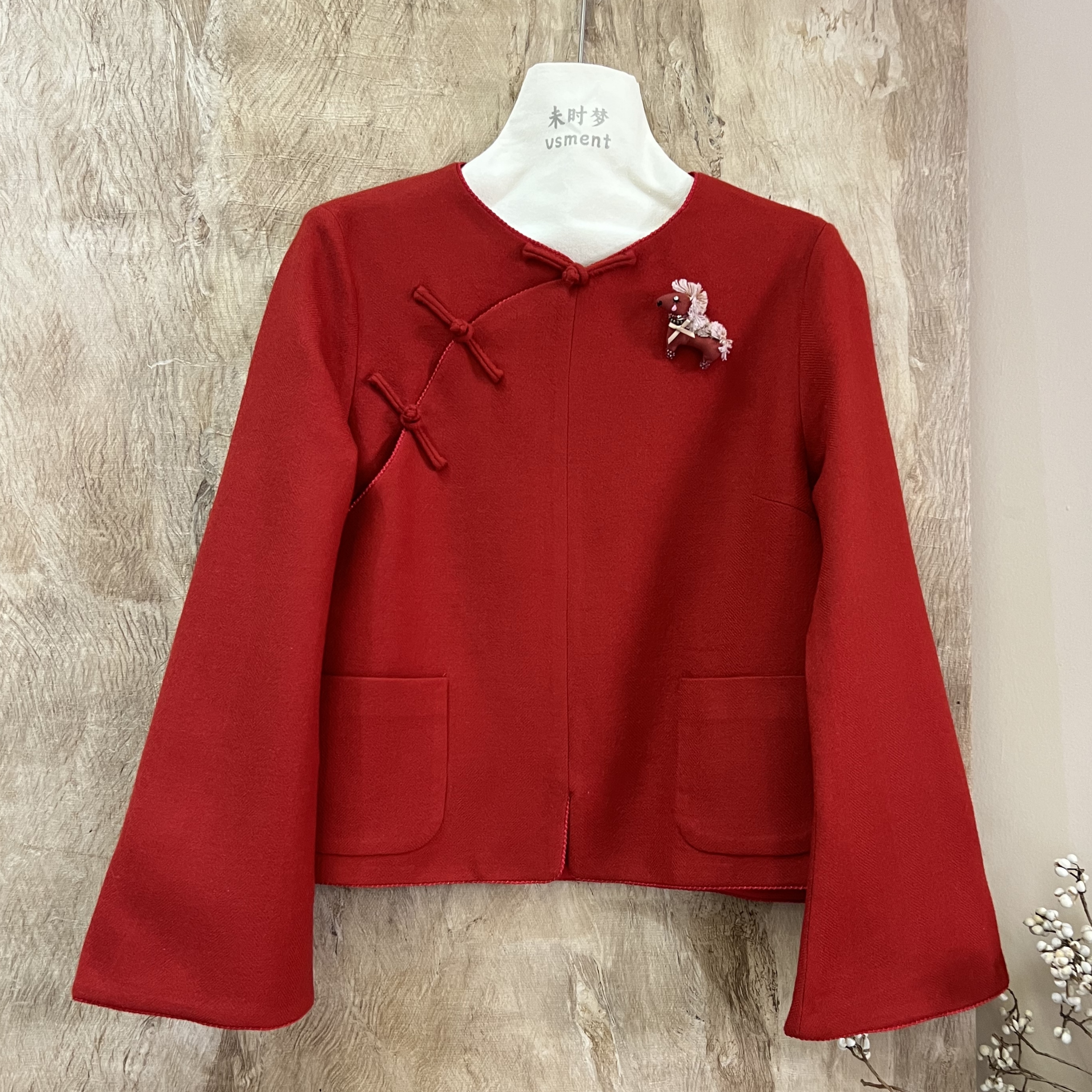 2店【禧马】未时梦 新中式中国风复古百搭纯色羊毛长袖斜襟衬衫上衣