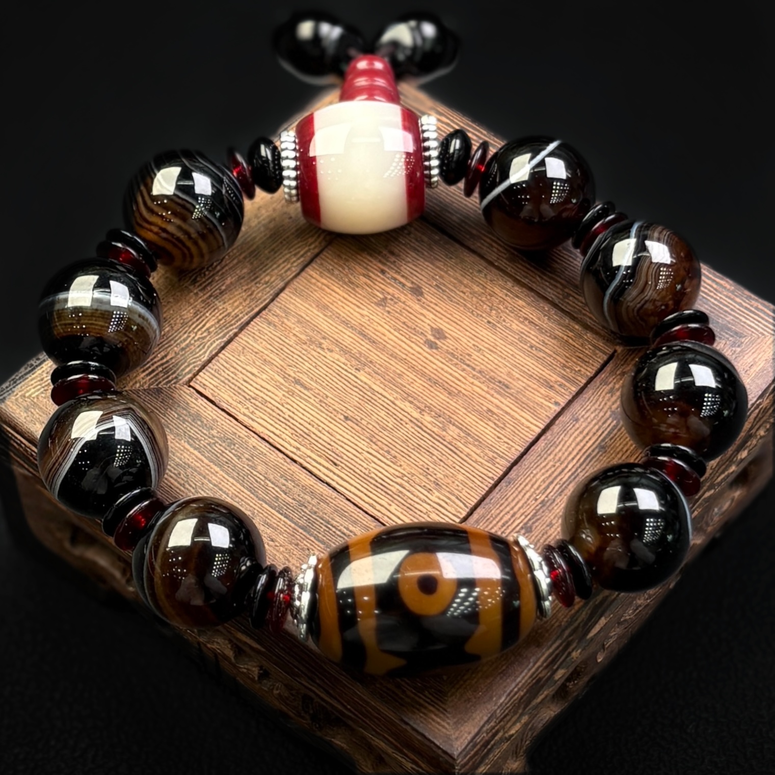 290446/天然玛瑙三眼古珠手串 多样性一件发