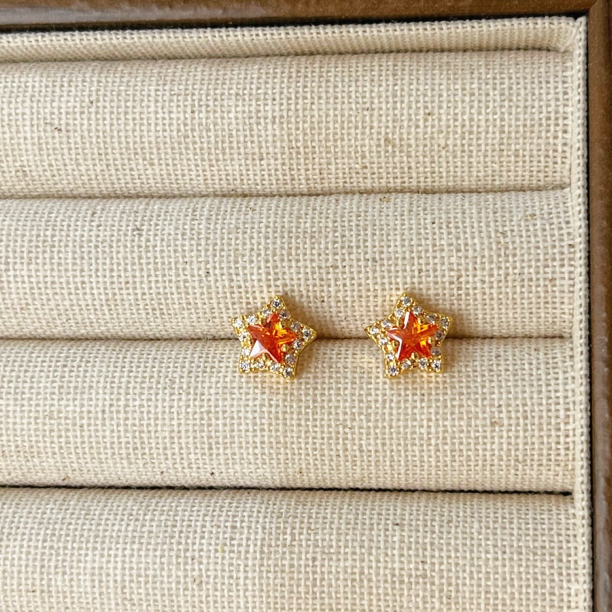 左夕P2088【2个金底千禧锆石星星纽扣】高保色铜镀银DIY配件