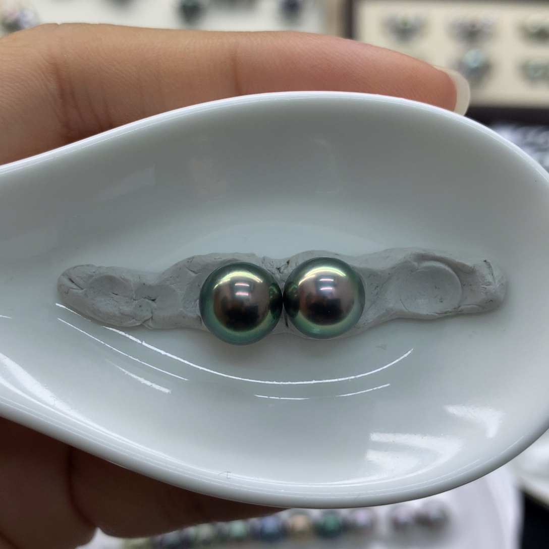 海水珍珠裸珠9-10mm孔雀绿绿珠