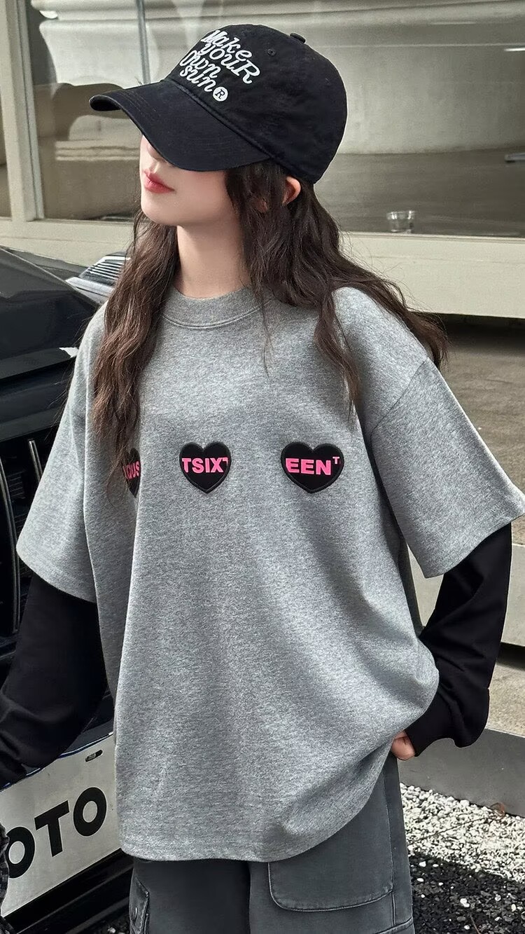 儿童秋季假两件长袖T恤学生宽松秋季上衣