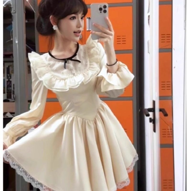 减龄蓬蓬春秋蕾丝花边甜美公主连衣裙款女装富家千金2025趣味新