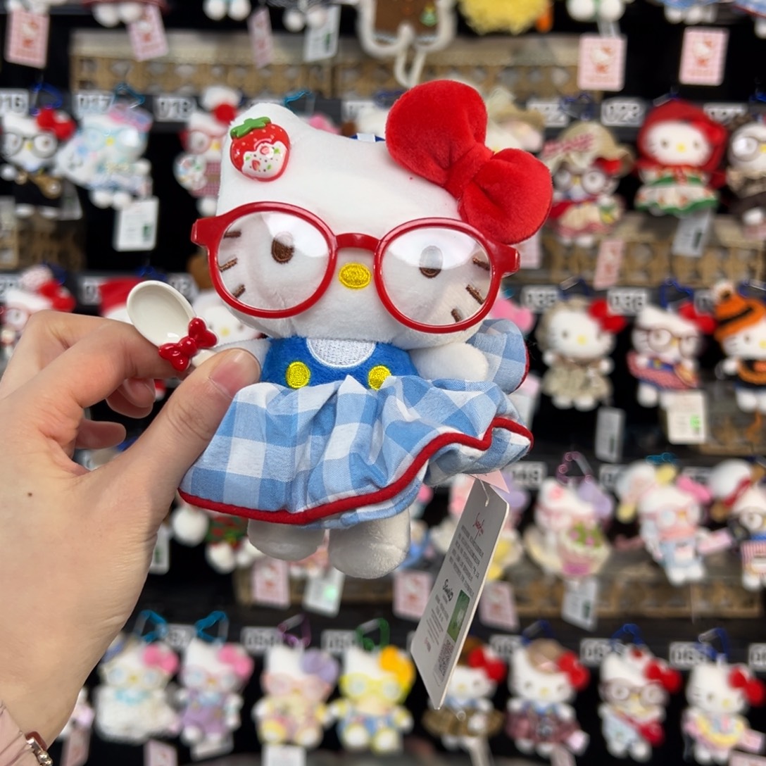 毛绒蓝色格裙白红勺子孤品