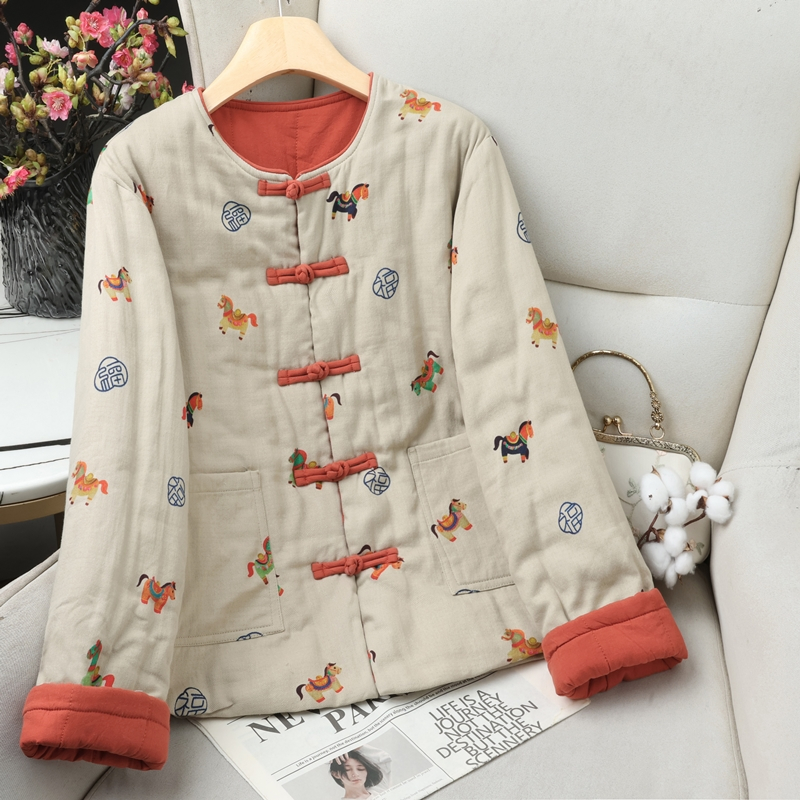 100%新疆长绒棉衣女冬季加厚棉服外套新中式复古盘扣棉衣棉花服