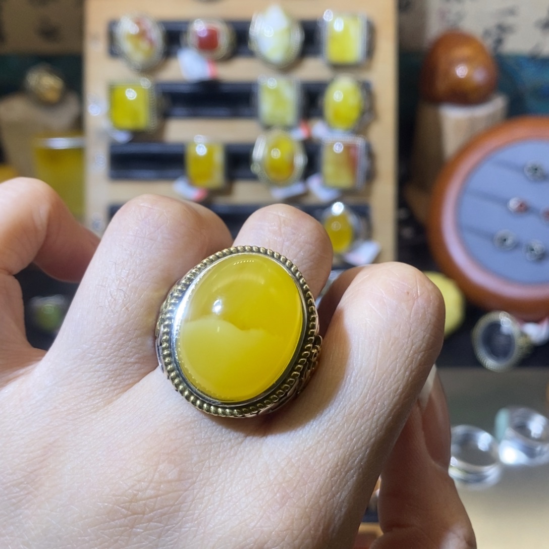 不***.蜜蜡银S925镶嵌戒指