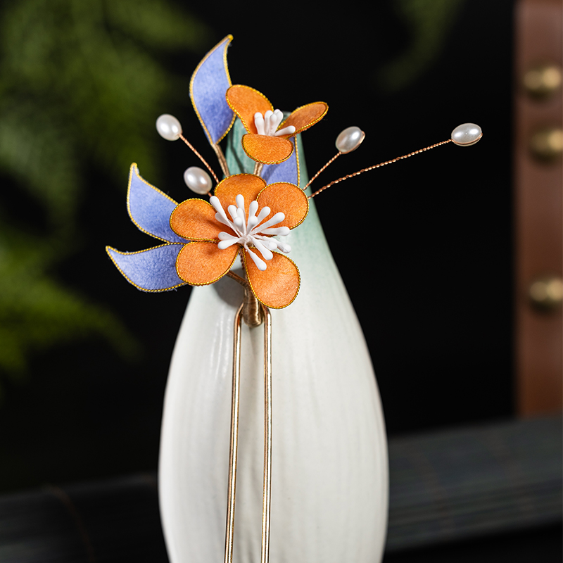 古风手工绒布盘发钗子超仙头饰仿绒花发簪新中式汉服发饰发钗