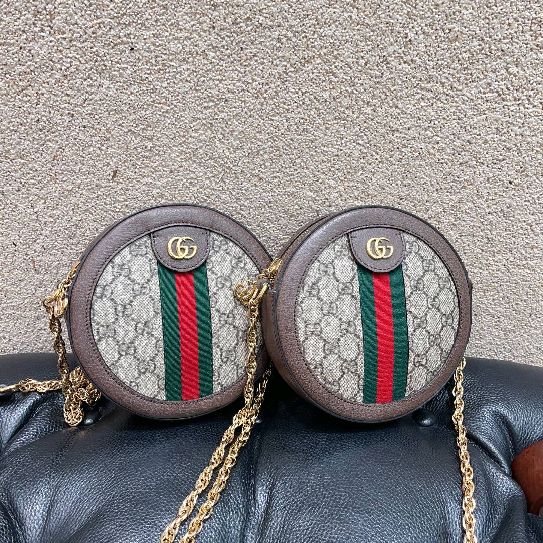 95新 GUCCI/古驰 ophidia系列圆饼包单肩斜挎链条包！