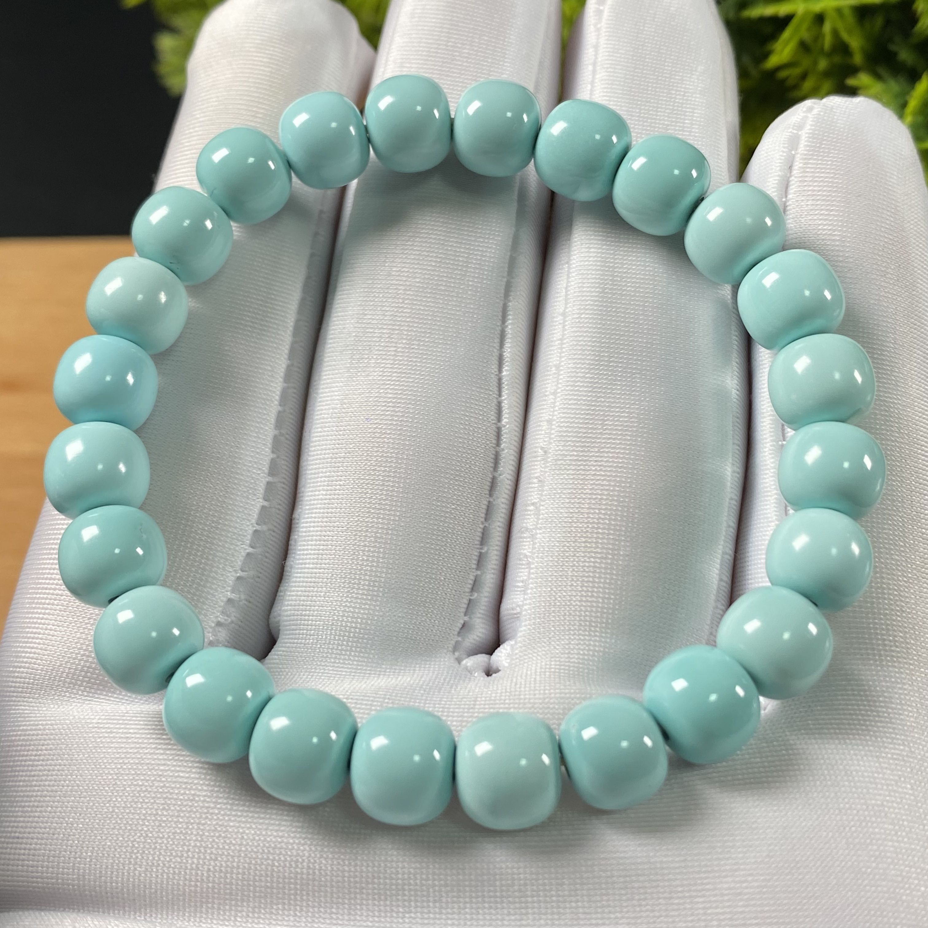 原矿绿松石精品老型手串 直径8.5mm，重19.88g，总价14圈围16cm
