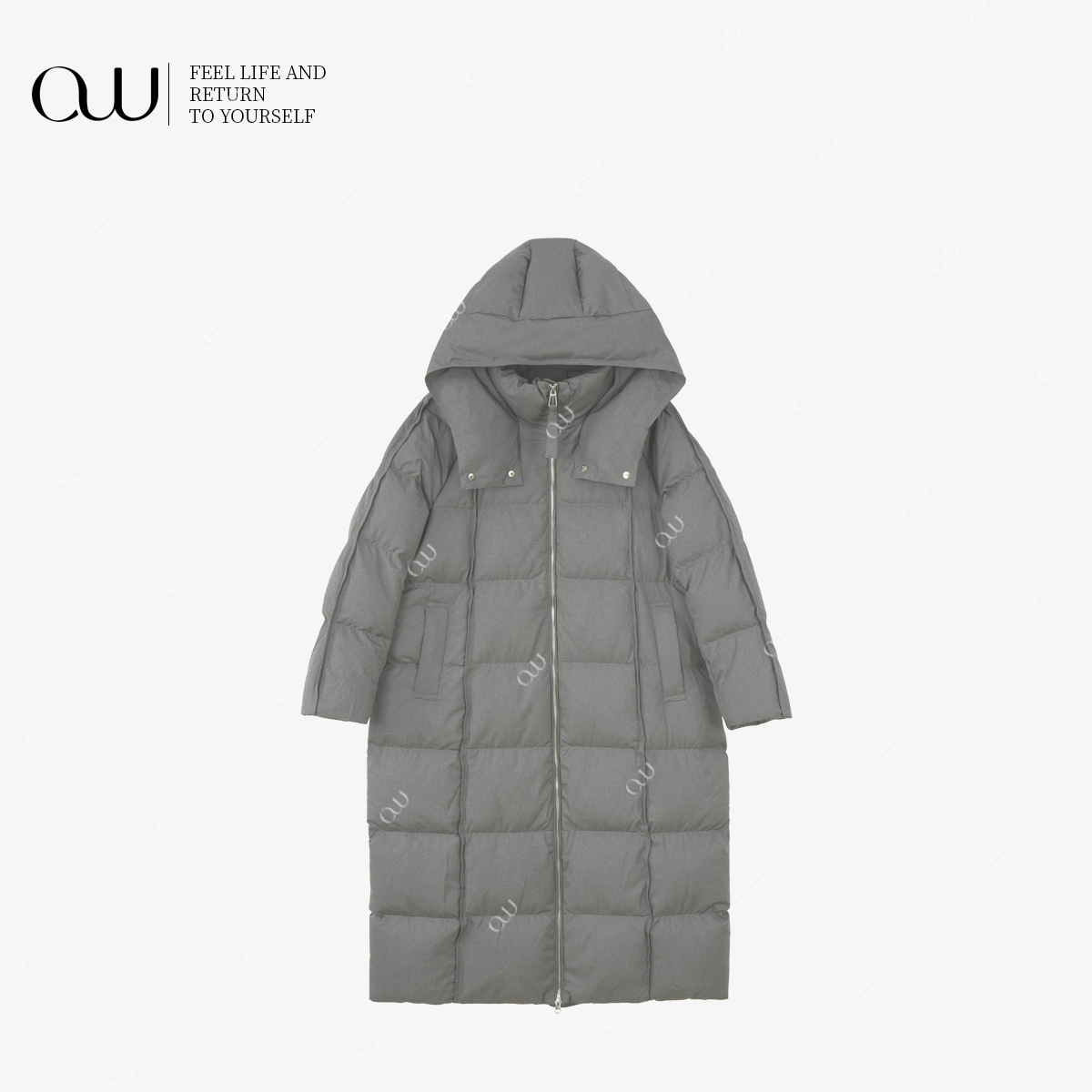 【老白不白】冬季休闲风连帽中长款百搭羽绒外套OW252YR002J