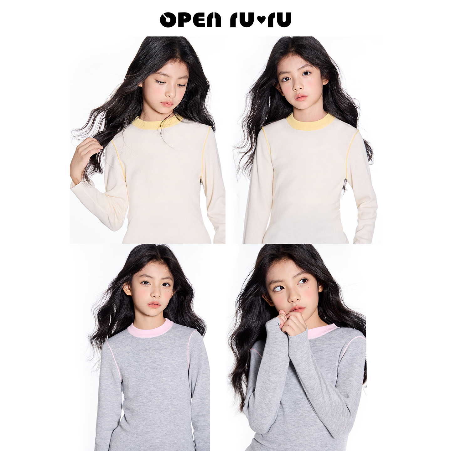 Opennunu女童圆领长袖针织打底衫秋季基础款亲肤百搭修身毛衣