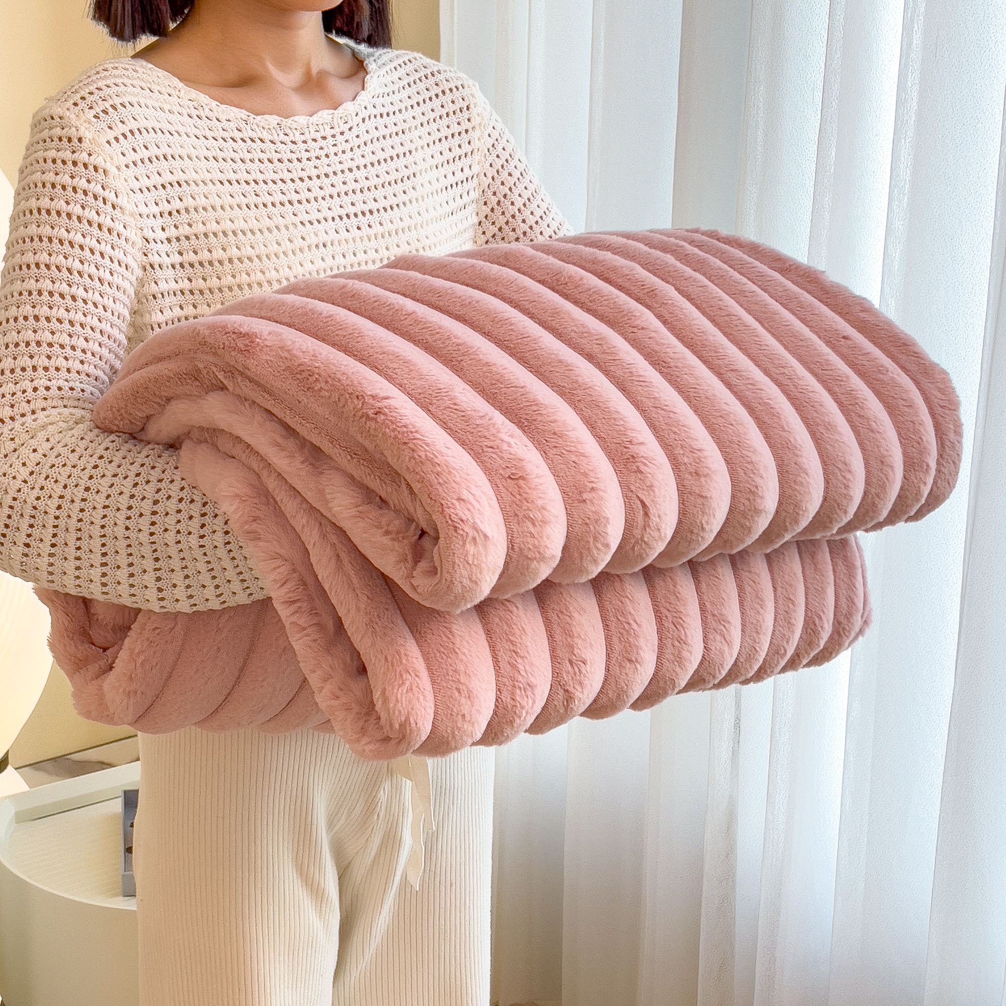 {托斯卡纳毛毯}230*200一毯多用藕粉色