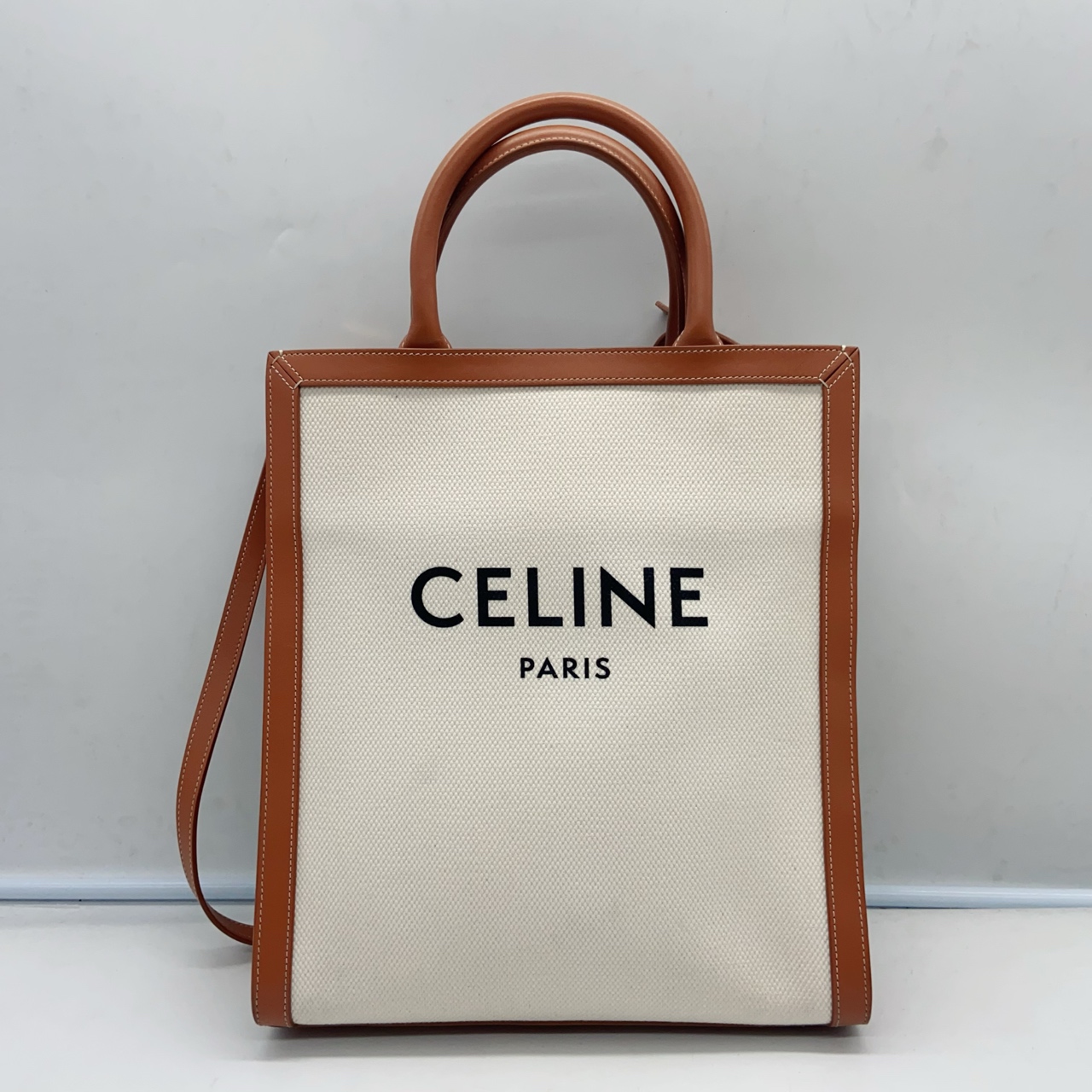 95新 Celine/思琳  S 焦糖色拼帆布琴谱包 901 6018