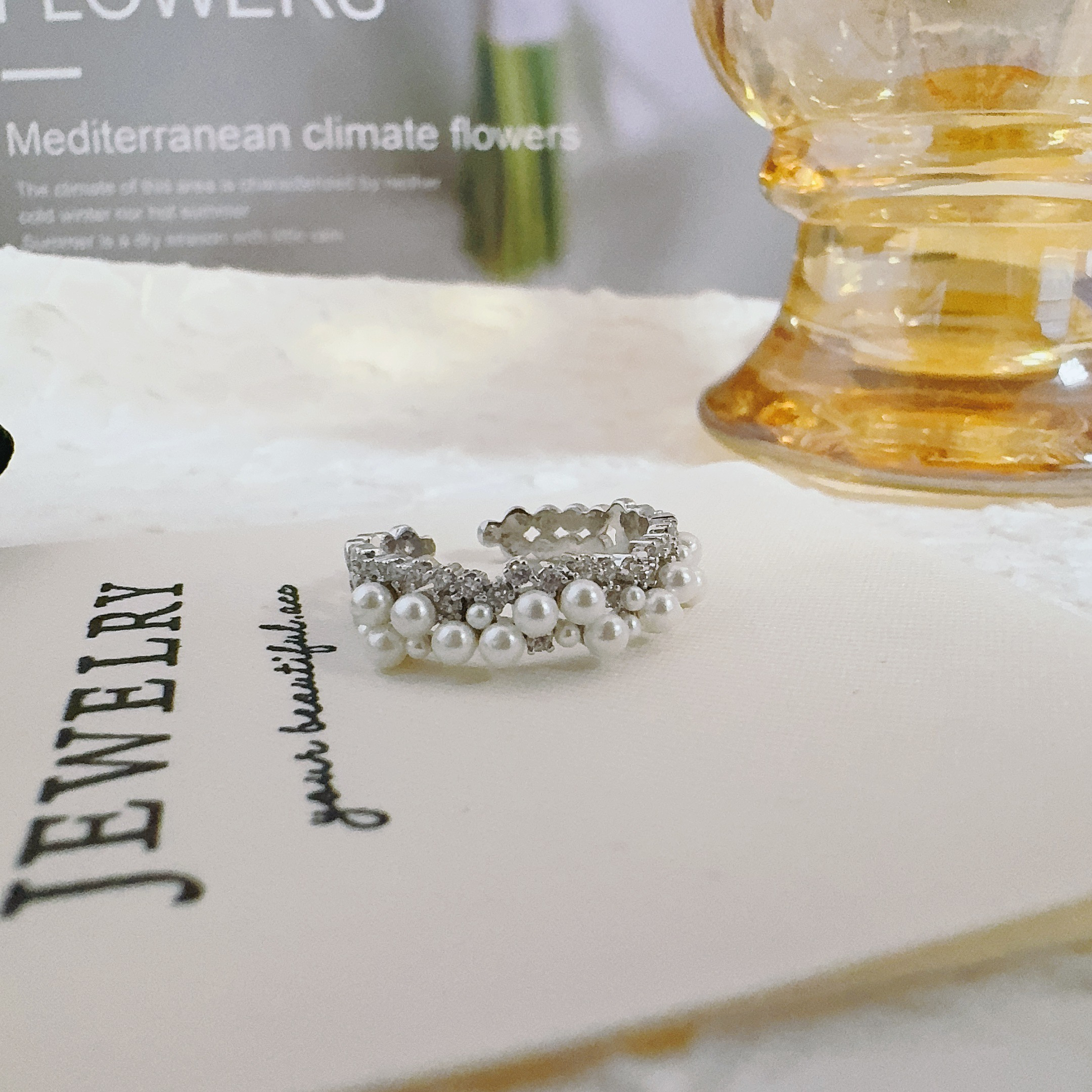 铜合金仿珍珠戒指 1812 繁花戒指