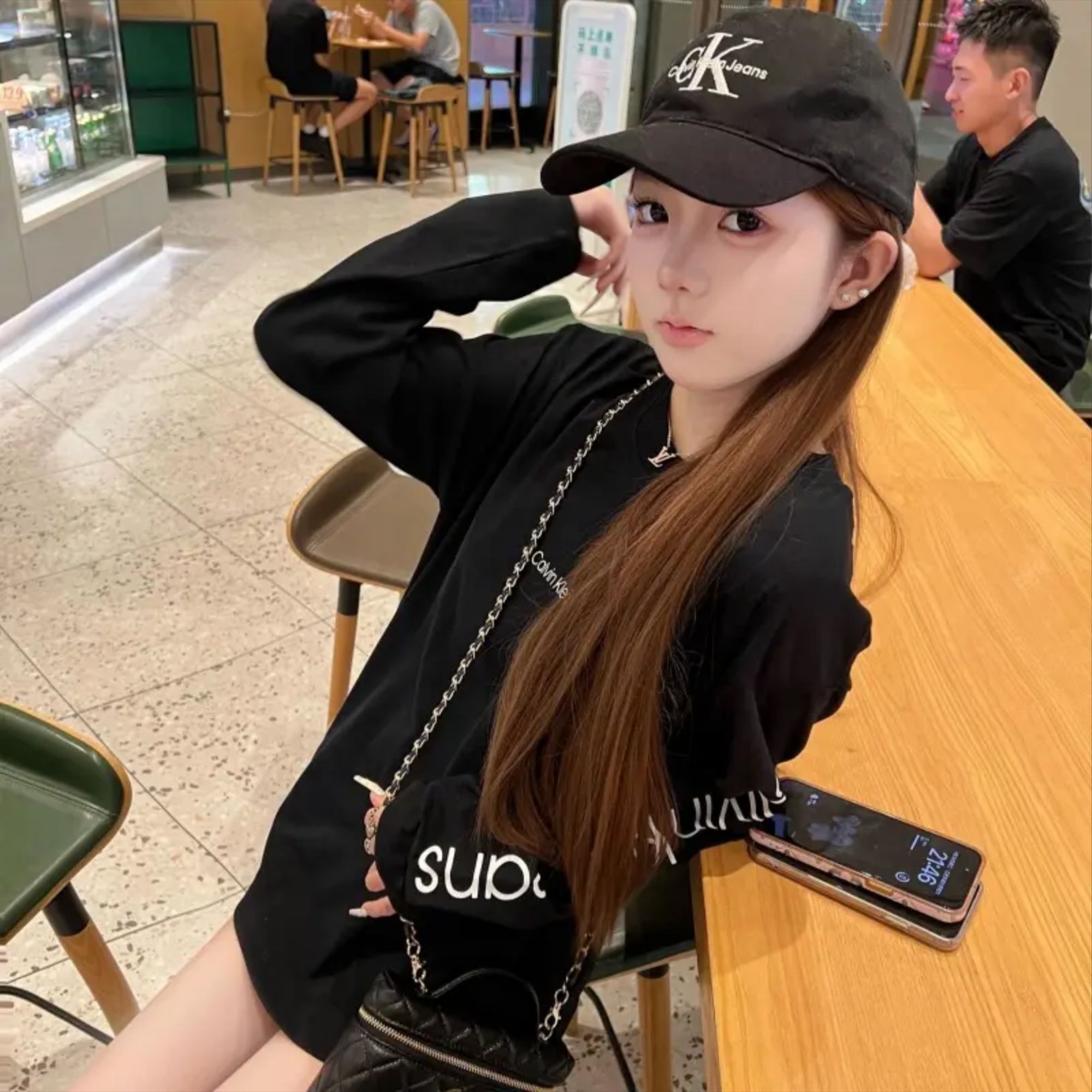 LLZ331圆领字母耐磨印花国潮长袖女T恤秋冬秋季休闲长袖打底