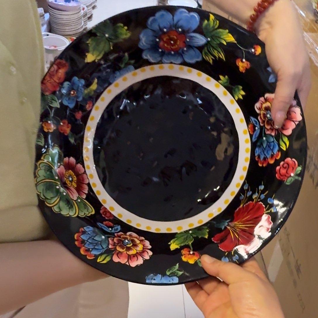 陶瓷外贸12英寸黑奥克海鲜大盆1只