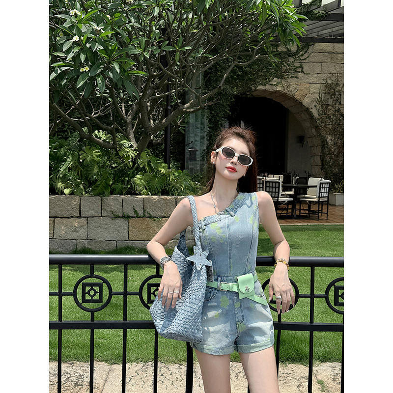 【十一家】原创【靛影绿绮】连体裤夏季背带个性显瘦连体衣E3127