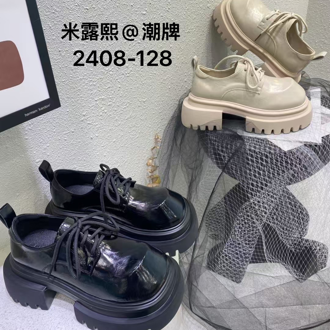  2408-218厚底大头乐福鞋女新款粗跟英伦风小皮鞋松糕欧货单鞋