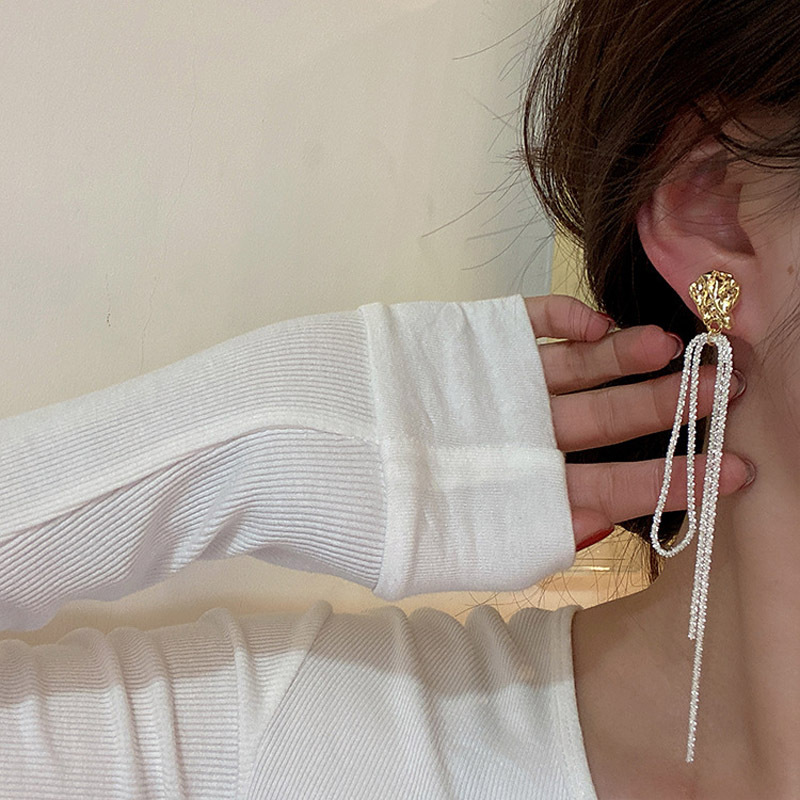 铜合金耳饰 长款仙女风流苏蚊香盘耳夹清新甜美百搭气质显脸瘦