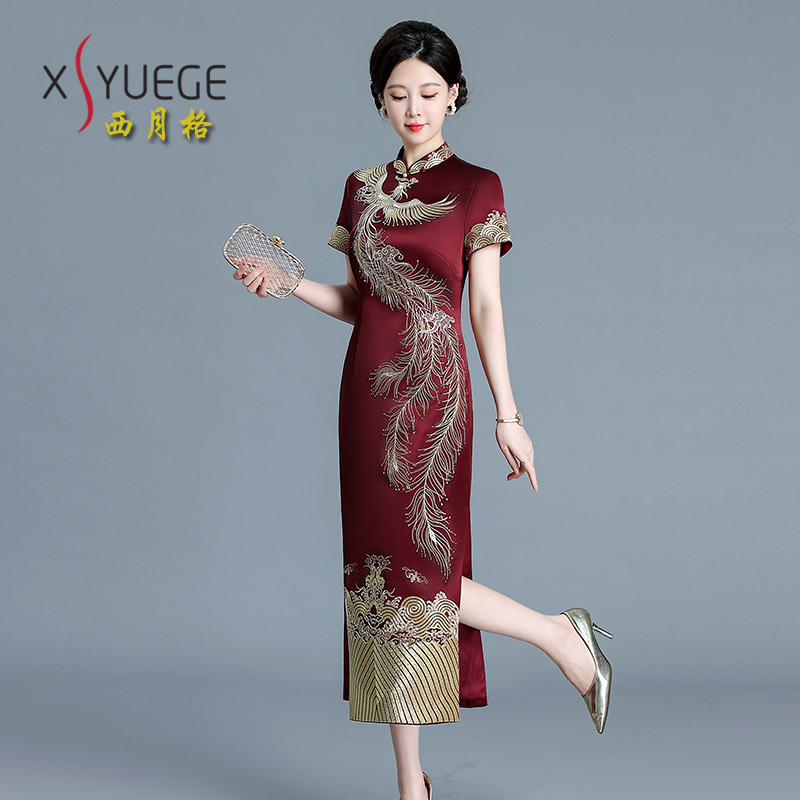 婚礼妈妈2025新款喜婆婆结婚敬酒婚宴改良旗袍醋酸礼服连衣裙