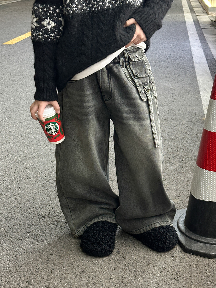 YH-25866 冬季童裤儿童高品质加绒牛仔裤男童韩版带包牛仔裤潮流