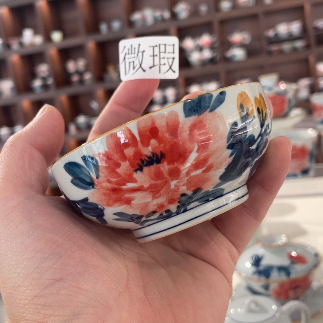 釉下手绘茶具微瑕