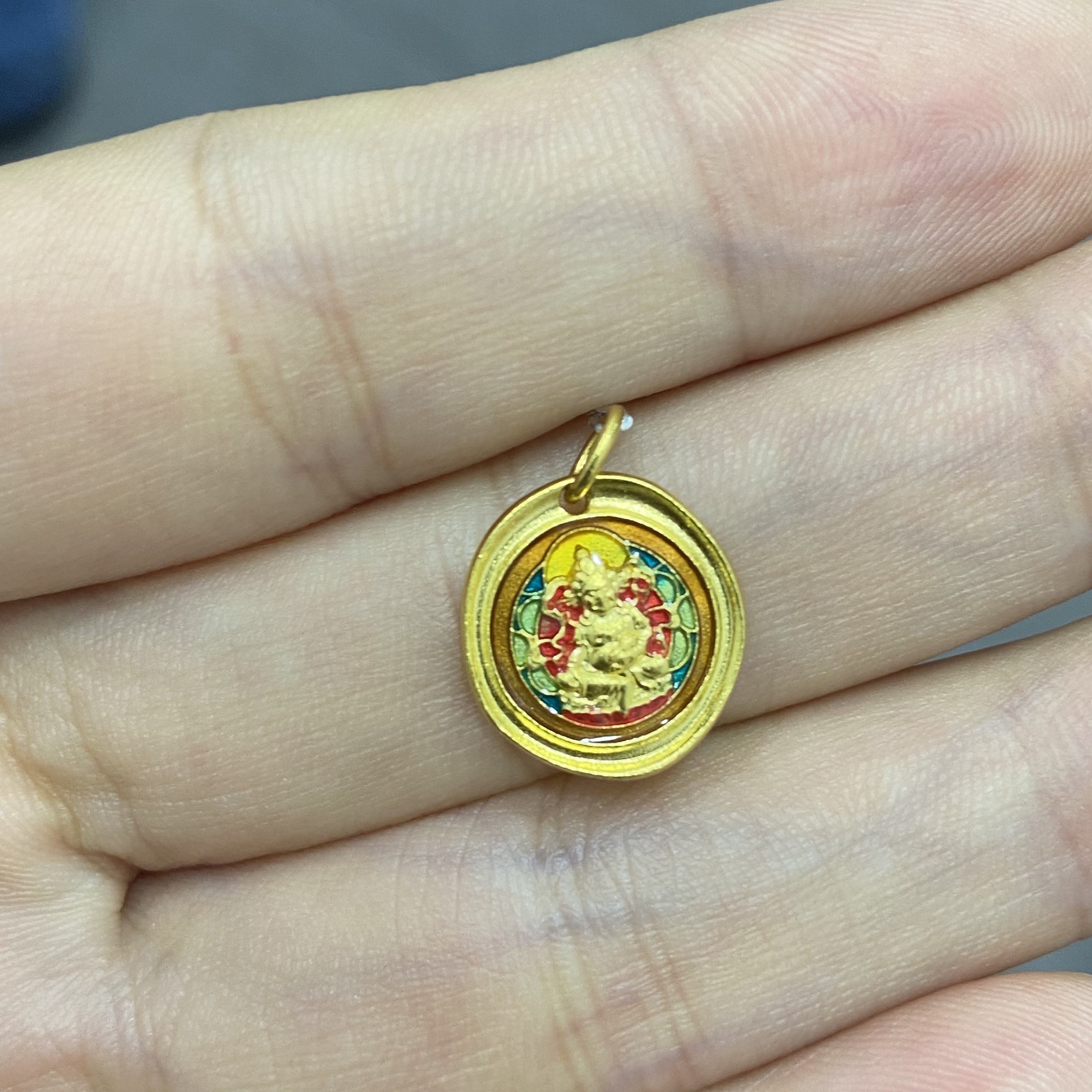 烧蓝黄财神吊坠 足金999 总重出