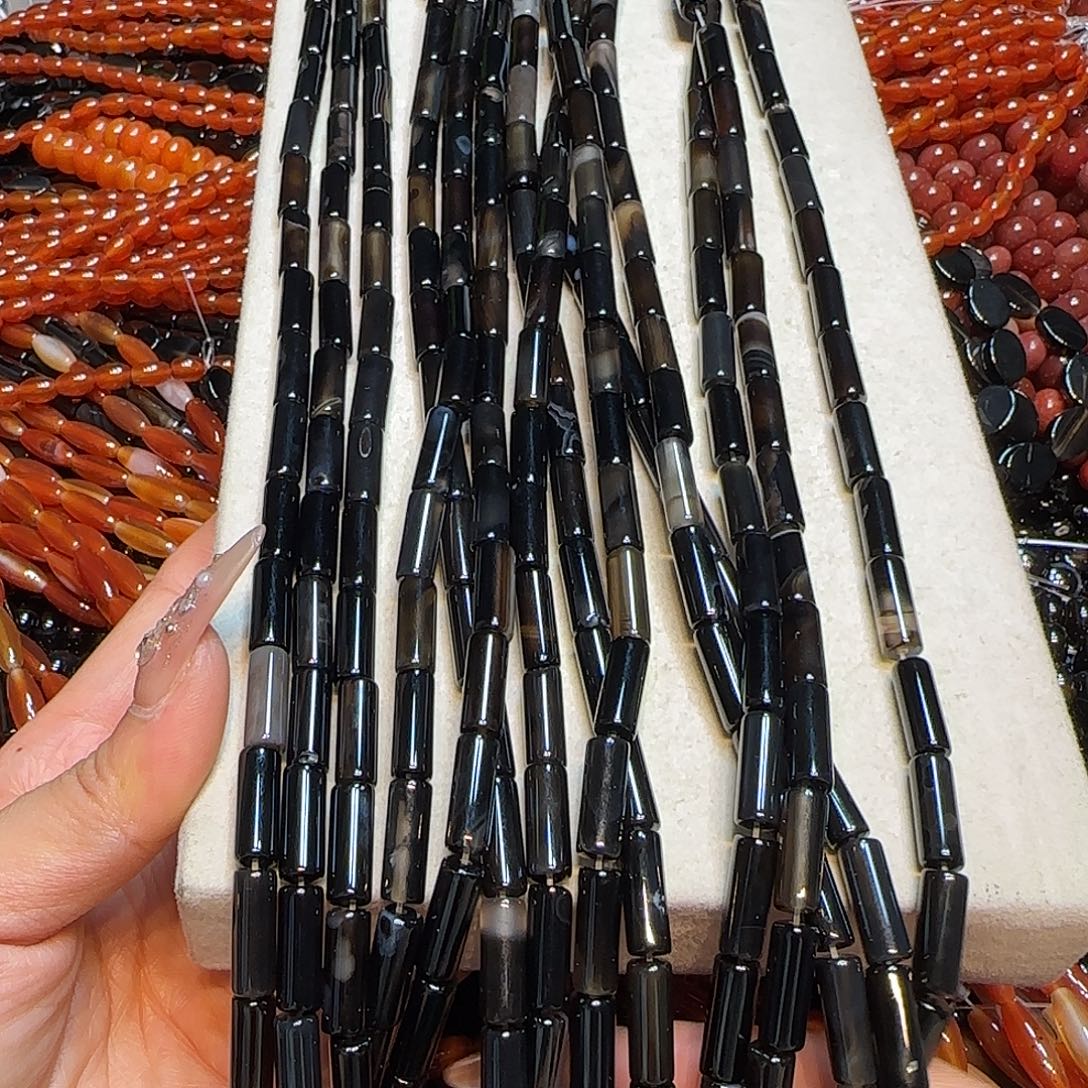 玛瑙/玉髓未镶嵌珠宝半成品天然黑玛瑙管珠6✖️16mm一条