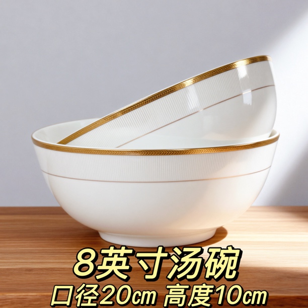 金缕日光 【8英寸汤碗1只】富贵碗高奢浮雕金！家用碗盘