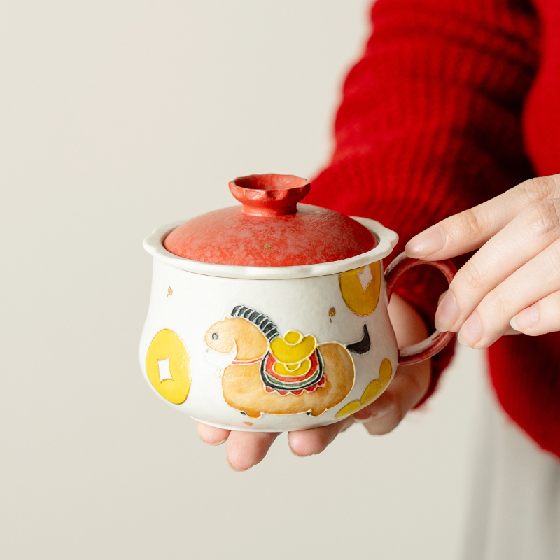 赞朴办公泡茶杯马上有钱茶咖一体杯高档咖啡杯水杯陶瓷茶水分离杯