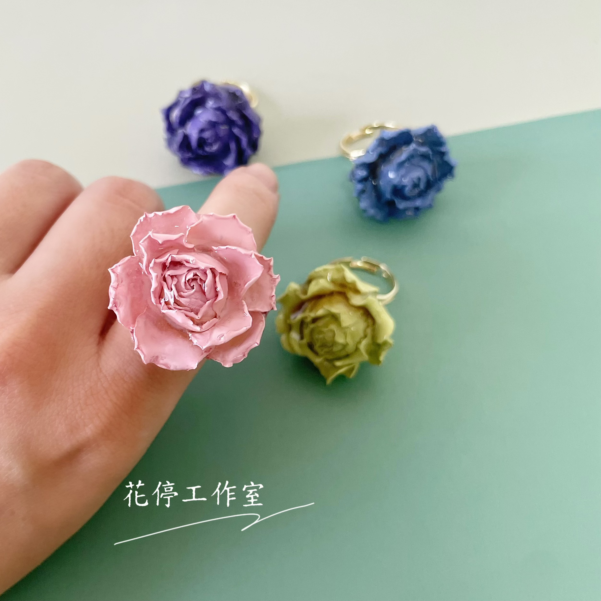 铜合金戒指 花停 真花制作永生花玫瑰戒指开口可调节精致美观配饰