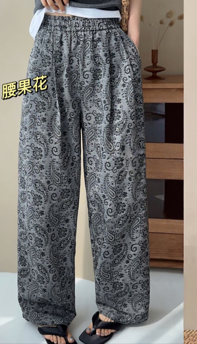 重工艺面料腰果花春夏直筒休闲裤