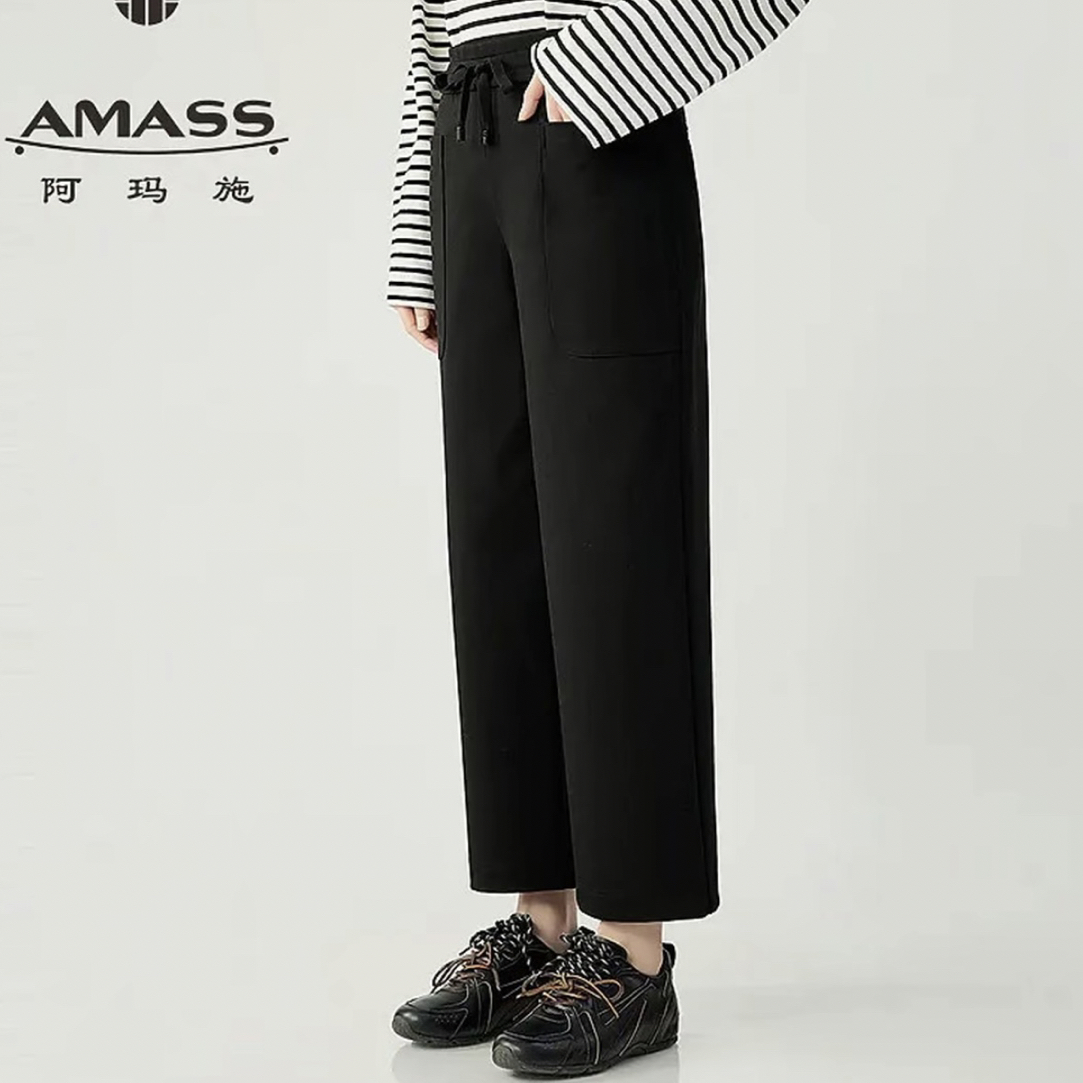 AMASS/阿玛施品质女装通勤休闲经典百搭松紧腰弯月工装裤510019