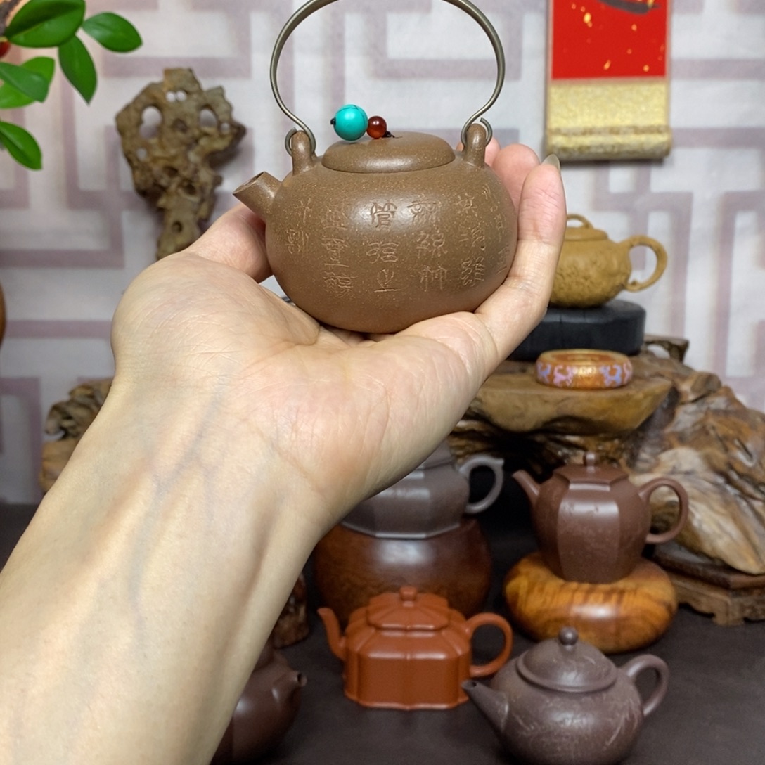 茶壶紫砂紫砂茶具老段石鼓小提梁