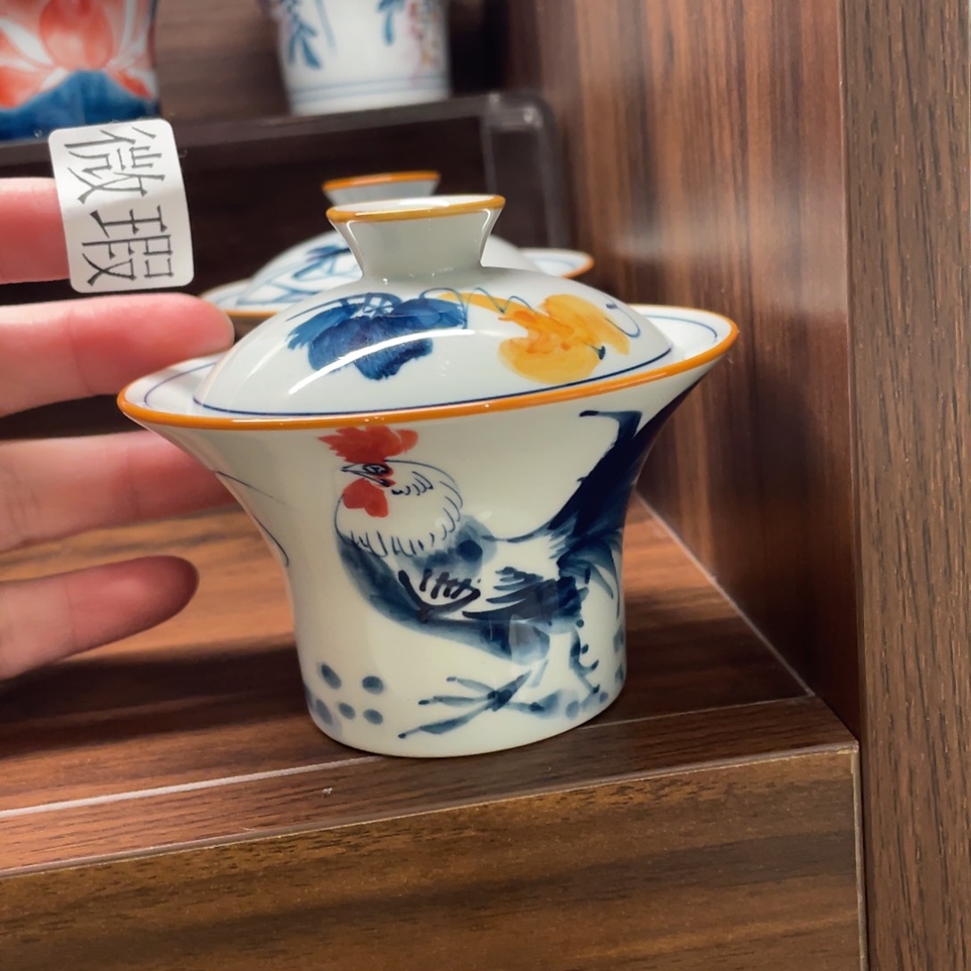 釉下手绘茶具微瑕