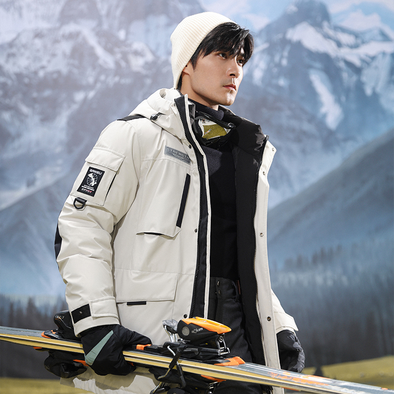 羽物男装冬季高端白鹅绒短款防水羽绒服派克服23M068