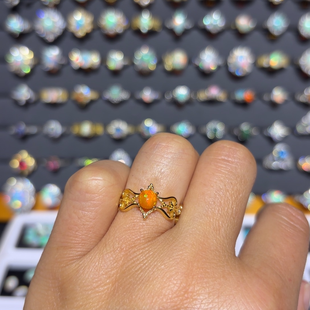 欧泊银S925镀金镶嵌戒指