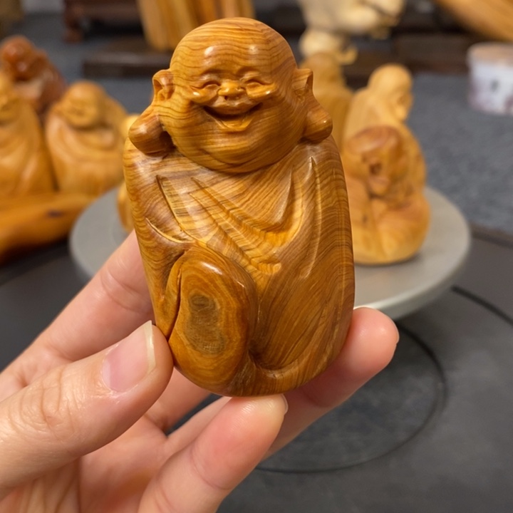 柏木（崖柏）范*崖柏弥勒佛手把件小摆件