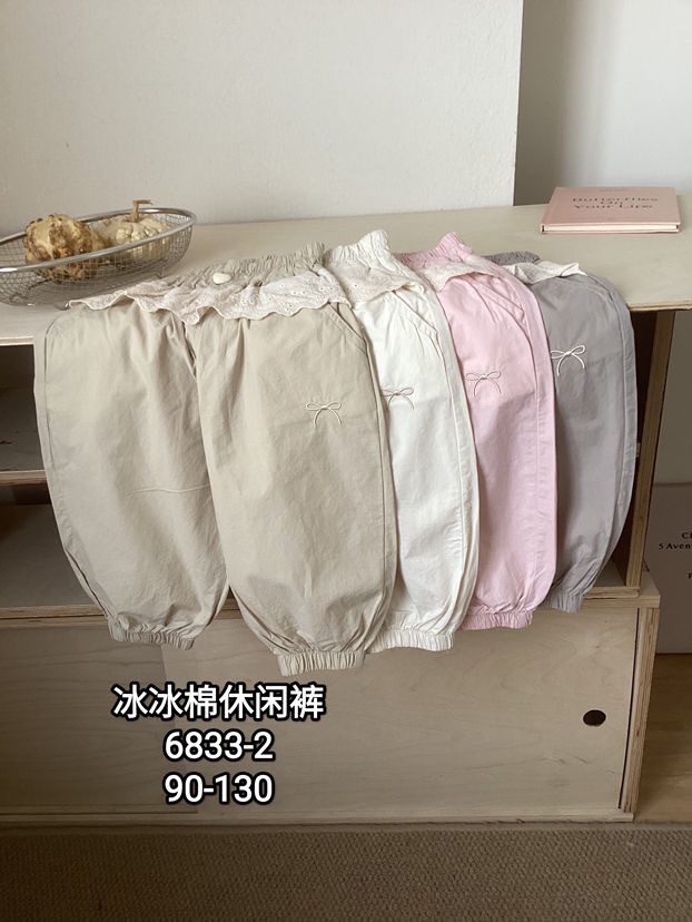 6833-2刺绣小蝴蝶结休闲裤（月白色）