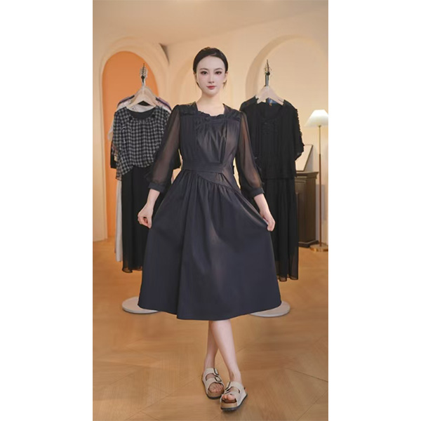 L9228  2025年夏季新款色时尚气质通勤收腰显瘦中长款连衣裙
