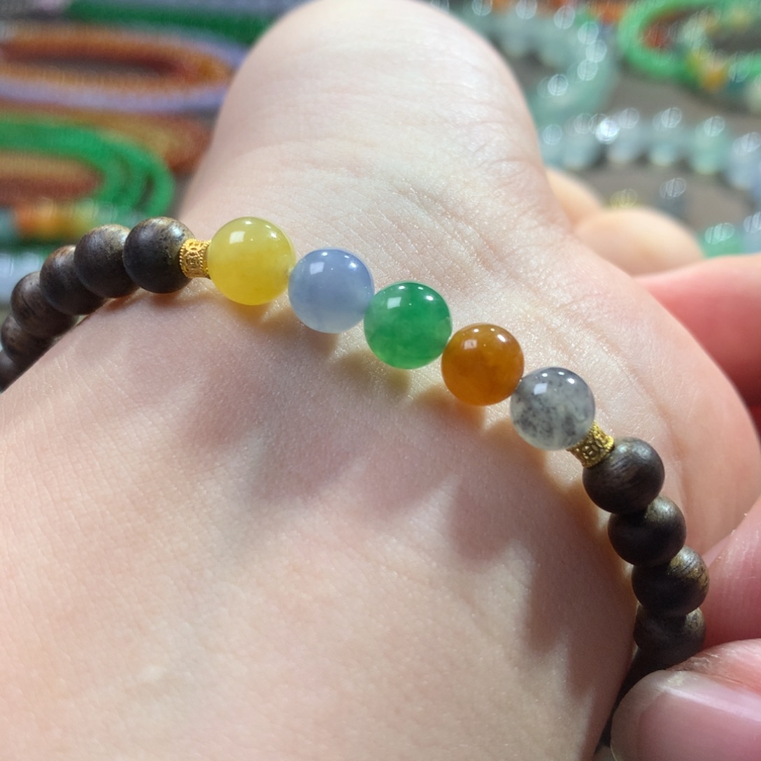 翡翠未镶嵌手链翡翠冰底彩虹糖果缤纷卡6.50+