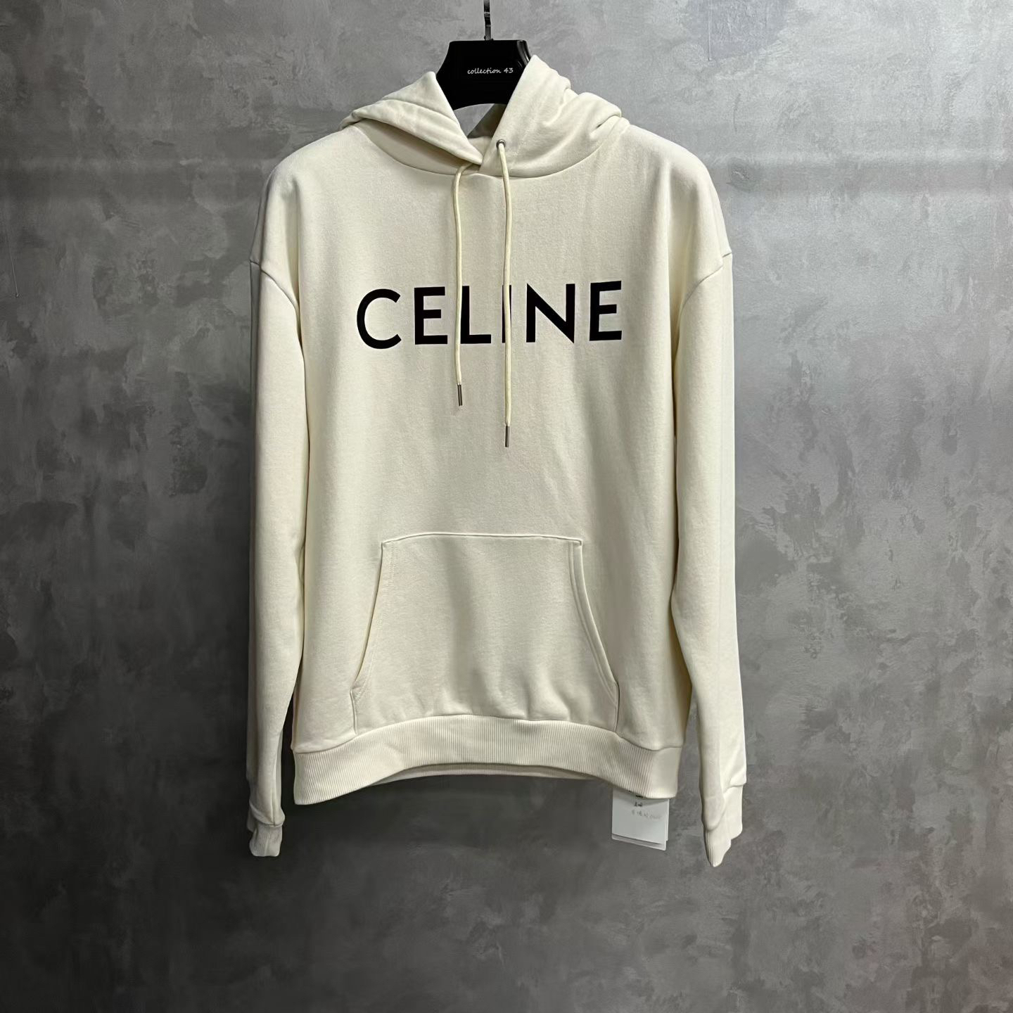 celine奶油色字母印花连帽宽松长袖卫衣/M