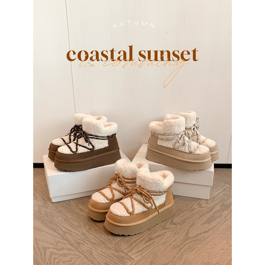 【sheii苏茵茵】北海道暖炉加绒绑带厚底羊毛短靴女雪地靴E5421024