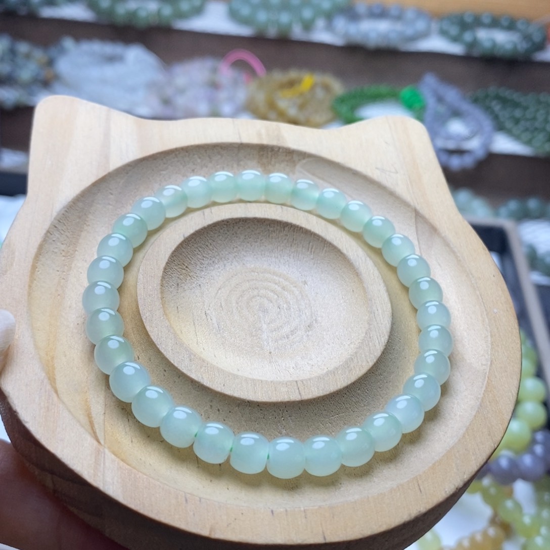 手链未镶嵌和田玉6mm高冰浅晴水直切