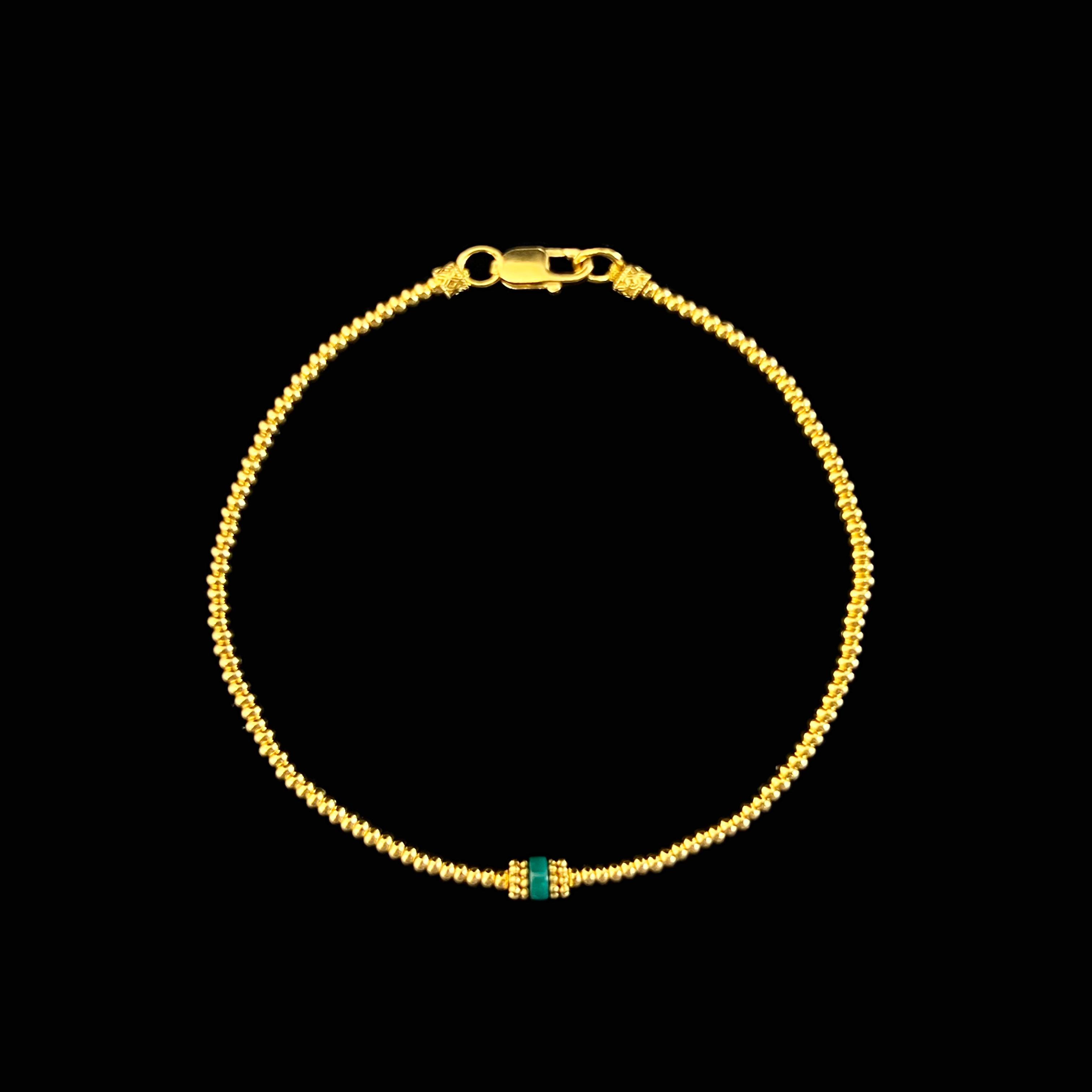 足金绿松手链 珠径约1.8mm 链长16.5cm 金约3.5g