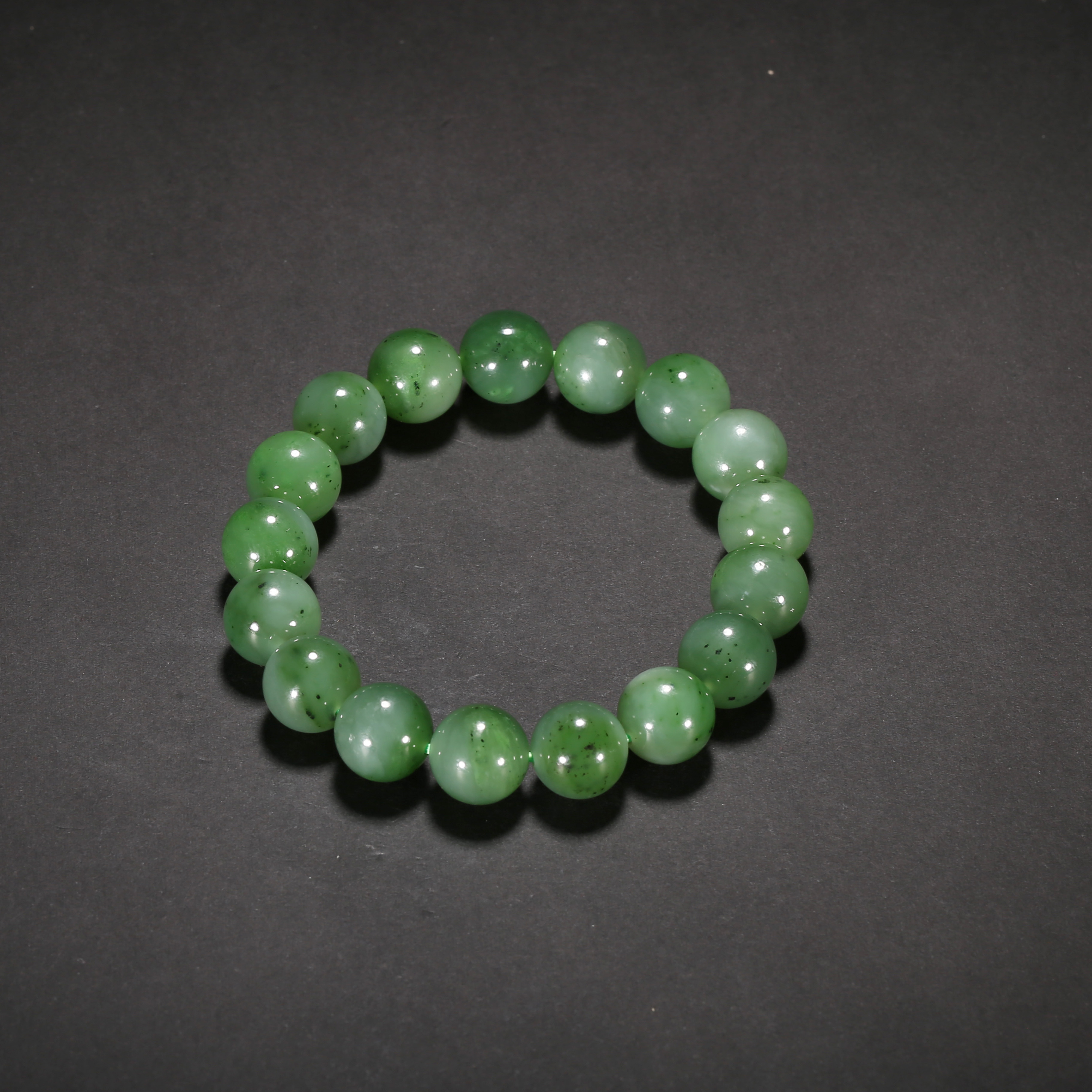 清代*碧玉圆珠手串/13JTY4041/和田玉【北京文博】