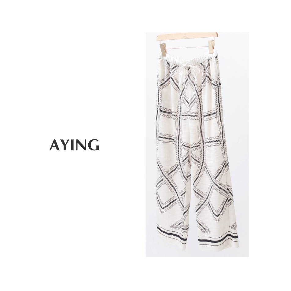 AYING  女士夏季  数码印花亚麻棉混纺直筒休闲裤