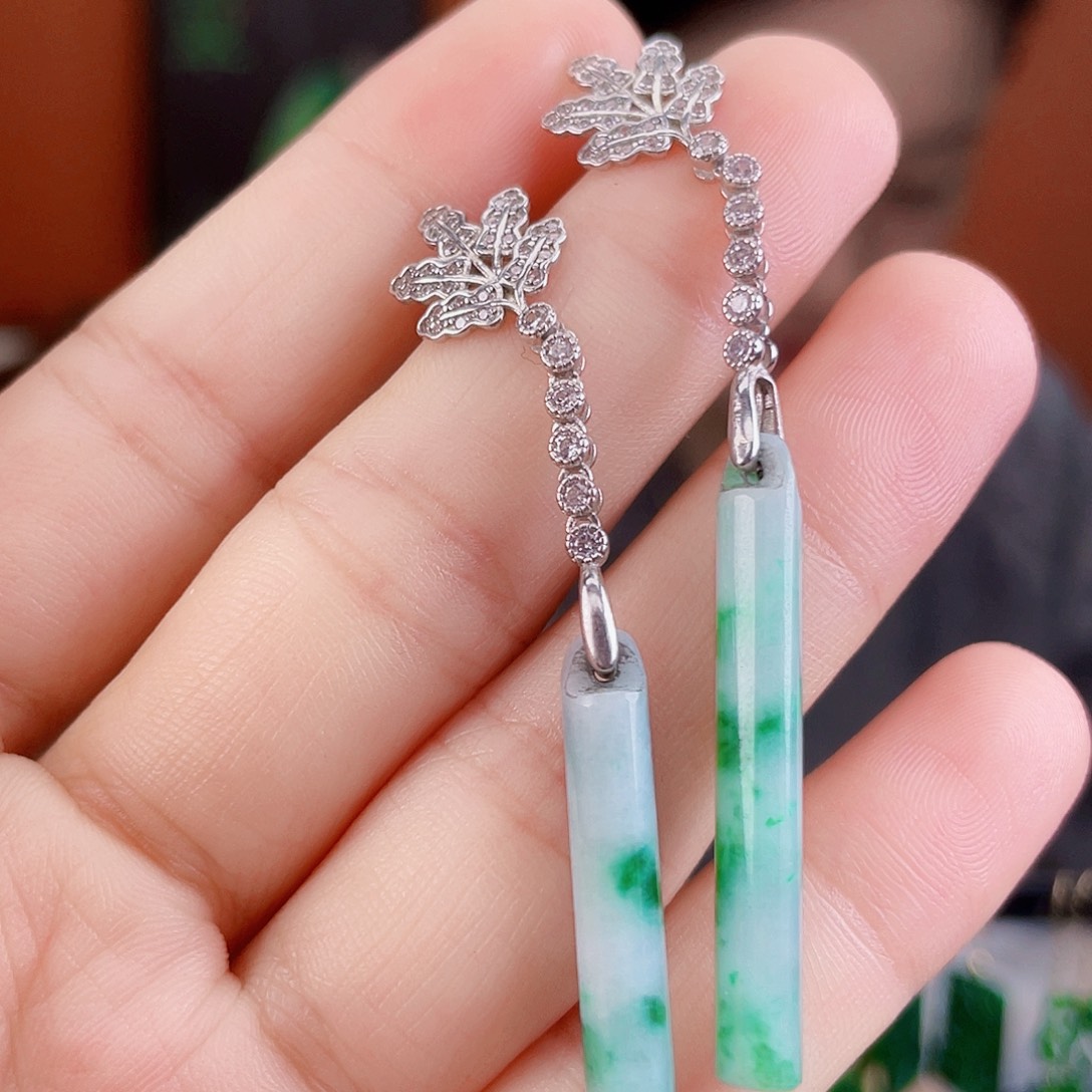 翡翠银S925镶嵌耳饰