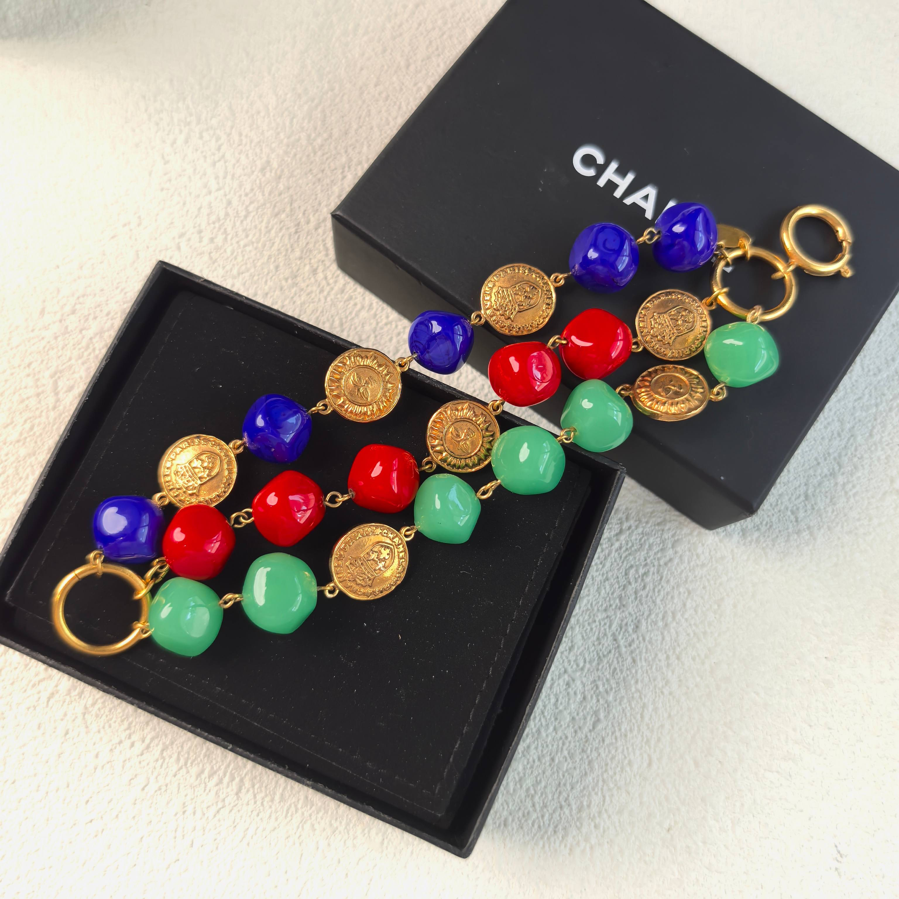 95新 Chanel/香奈儿 泡泡中古 Chanel 彩色金币串珠手链