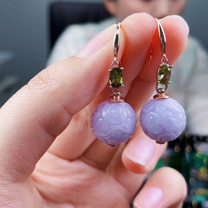 翡翠耳饰银S925镶嵌饰品