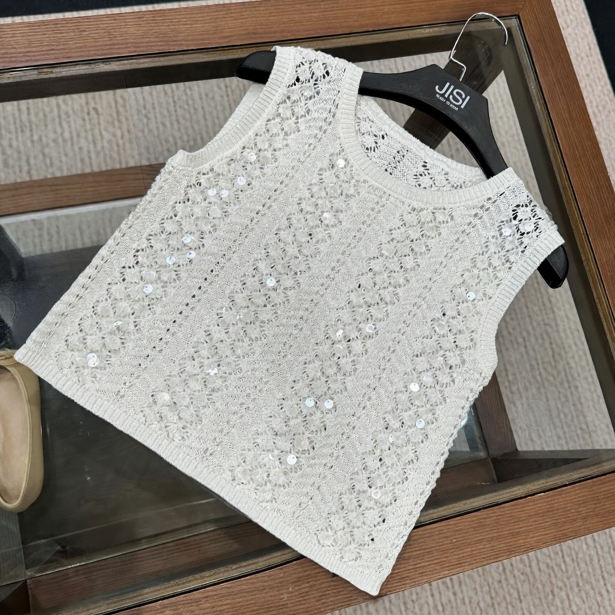 JISI C+25p镂空亮片针织背心上衣-BX25492A